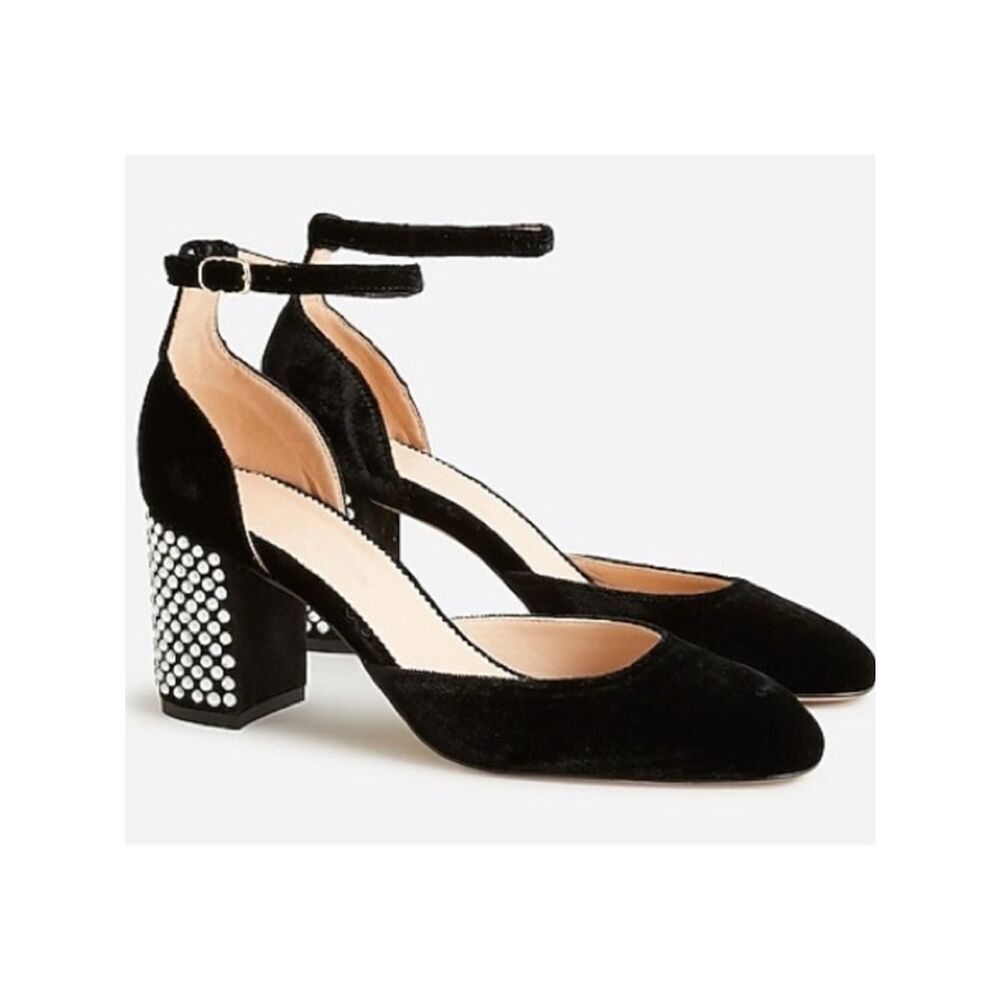 J. Crew Maisie Studded Heels in Black Velvet Size 6